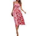 thumbnail image 3 of Xuanfei Women Floral Print Square Neck Smocked Sleeveless Lace Up Midi Dress, 3 of 7
