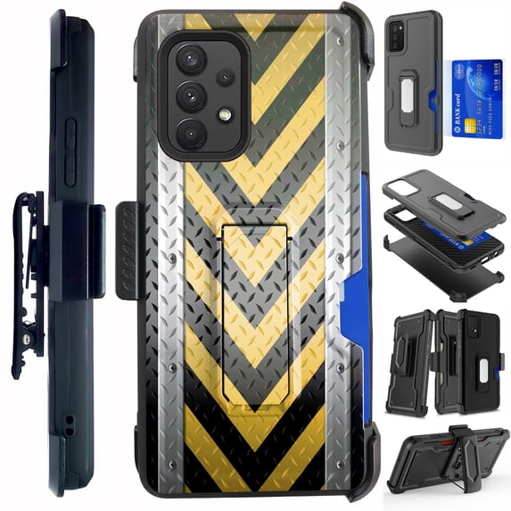 Compatible with Samsung Galaxy A52 5G Hybrid Card Holster Phone Case Cover (Yellow Arrow Crosshatch)