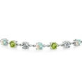 thumbnail image 2 of Gem Stone King 2.61 Ct Round Cabochon White Simulated Opal Green Peridot 925 Sterling Silver Lab Grown Diamond Tennis Bracelet for Women (Fully Adjustable up to 9 inch), 2 of 3