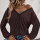 thumbnail image 2 of Cárdigan para Mujer Top con Cuello en V Diseño de Empalme a Cuadros Walf Manga con Hombros caídos Top de Mujer con Botonadura Simple para el hogar al Aire Libre Café Oscuro XXL, 2 of 6