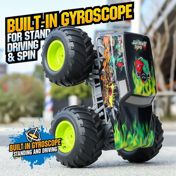 Amphibious RC Monster Truck Waterproof, 4WD Remote Control Monster Car for Kids, All Terrain Off Road Stunt Car with Gyroscope & 360° Spins, Pool Water Toy Gift