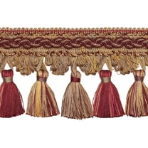 4" (10cm) Imperial Collection Beautiful Scroll Header and Scalloped Tassel Fringe Trim # TFB1,, Taupe Burgundy Red #8612 (Burgundy Red, Taupe Beige, Dark Red) Sold By The Yard (36"/3 ft/0.9m)