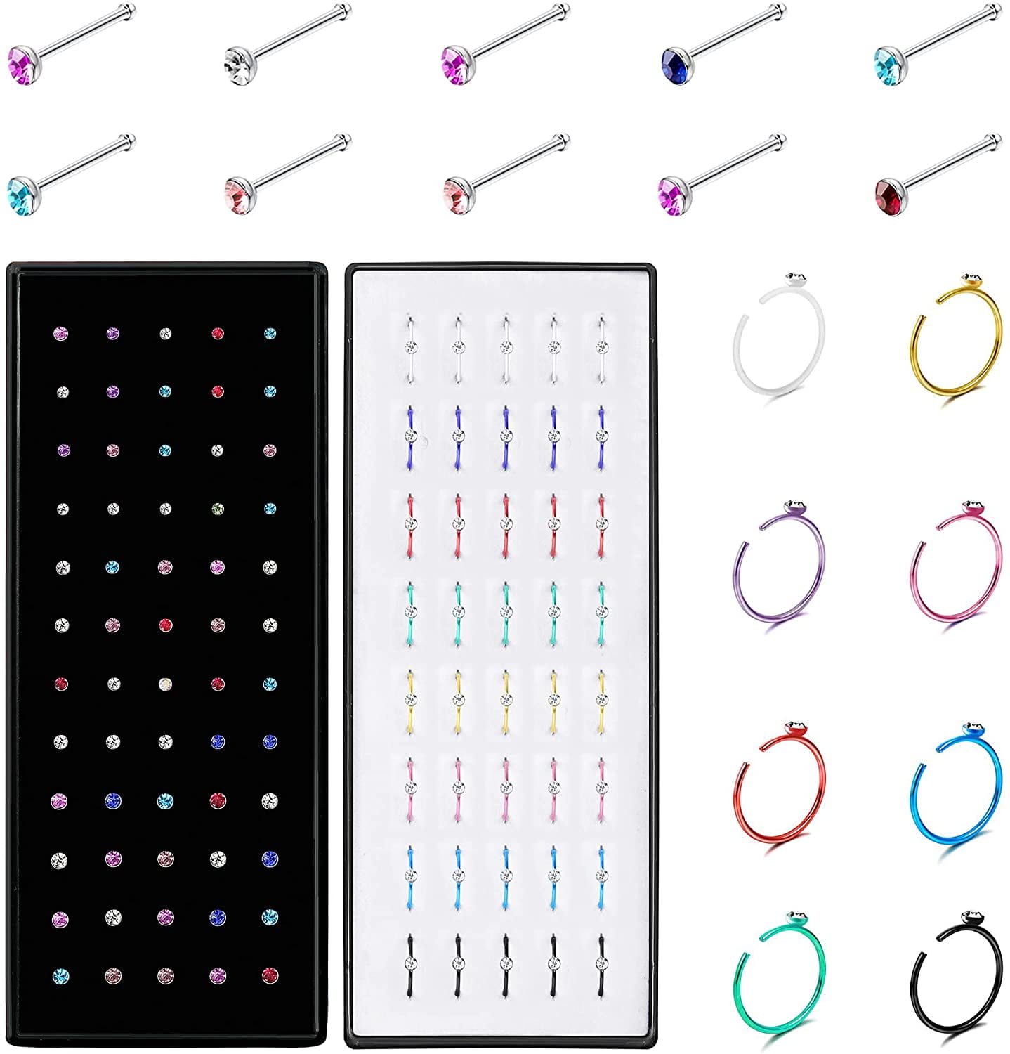 Drperfect Nose Ring Studs 100pcs 316L Stainless Steel Nose Ring Hoops Tiny Bone Studs for Women Men Nose Piercing Jewelry Drperfect Nose Ring Studs 100pcs 316L Stainless Steel Nose Ring Hoops Tiny Bone Studs for Women Men Nose Piercing Jewelry