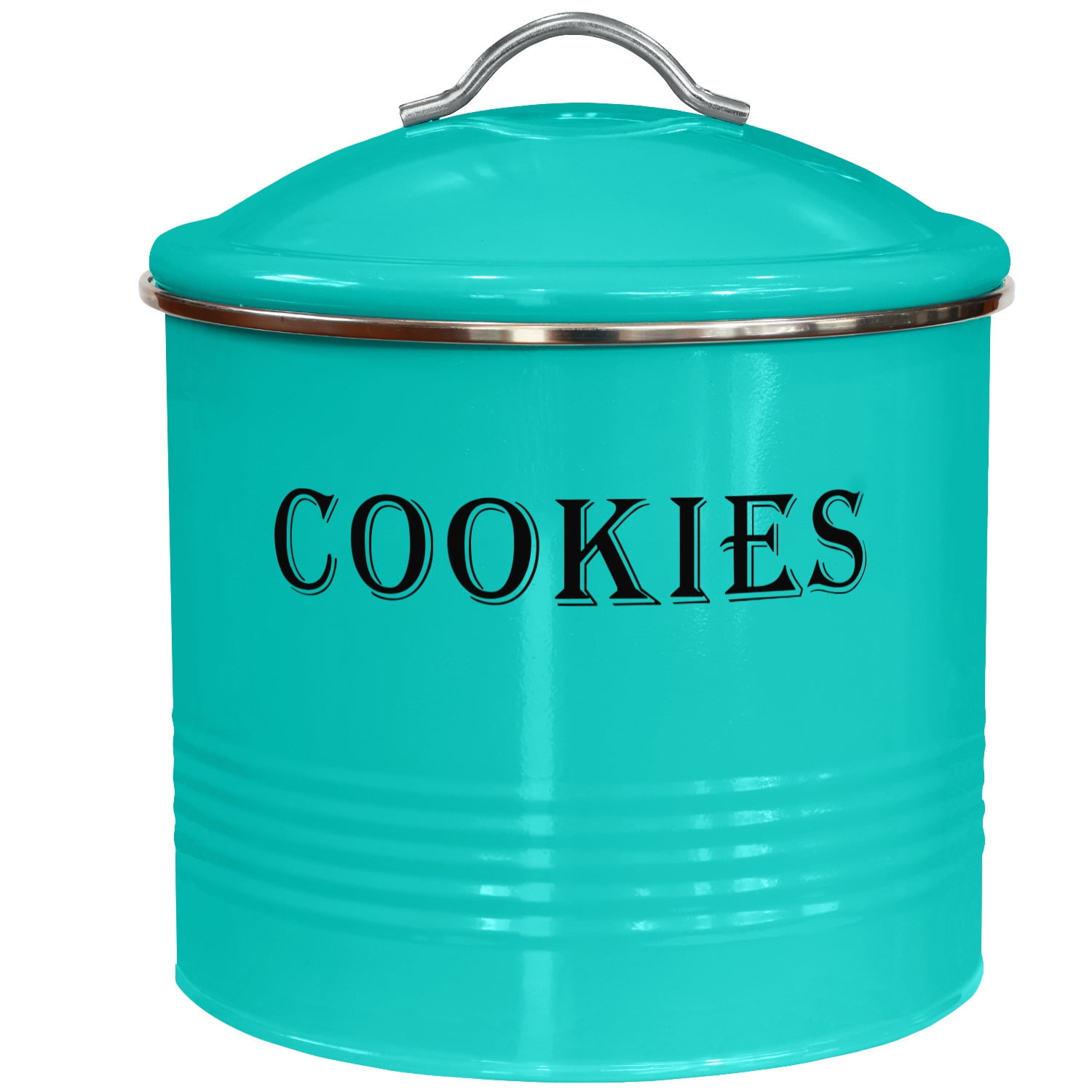 Blue Donuts Tin, Turquoise Cookie Jar