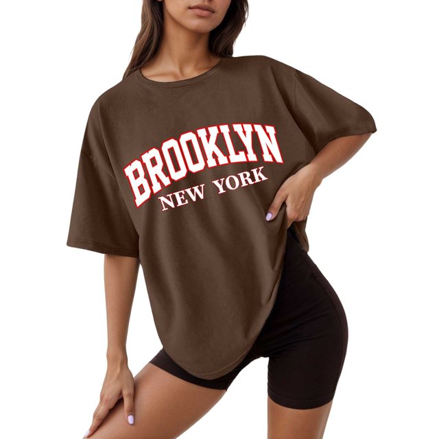 Camiseta holgada de manga corta y cuello redondo con estampado informal para mujer