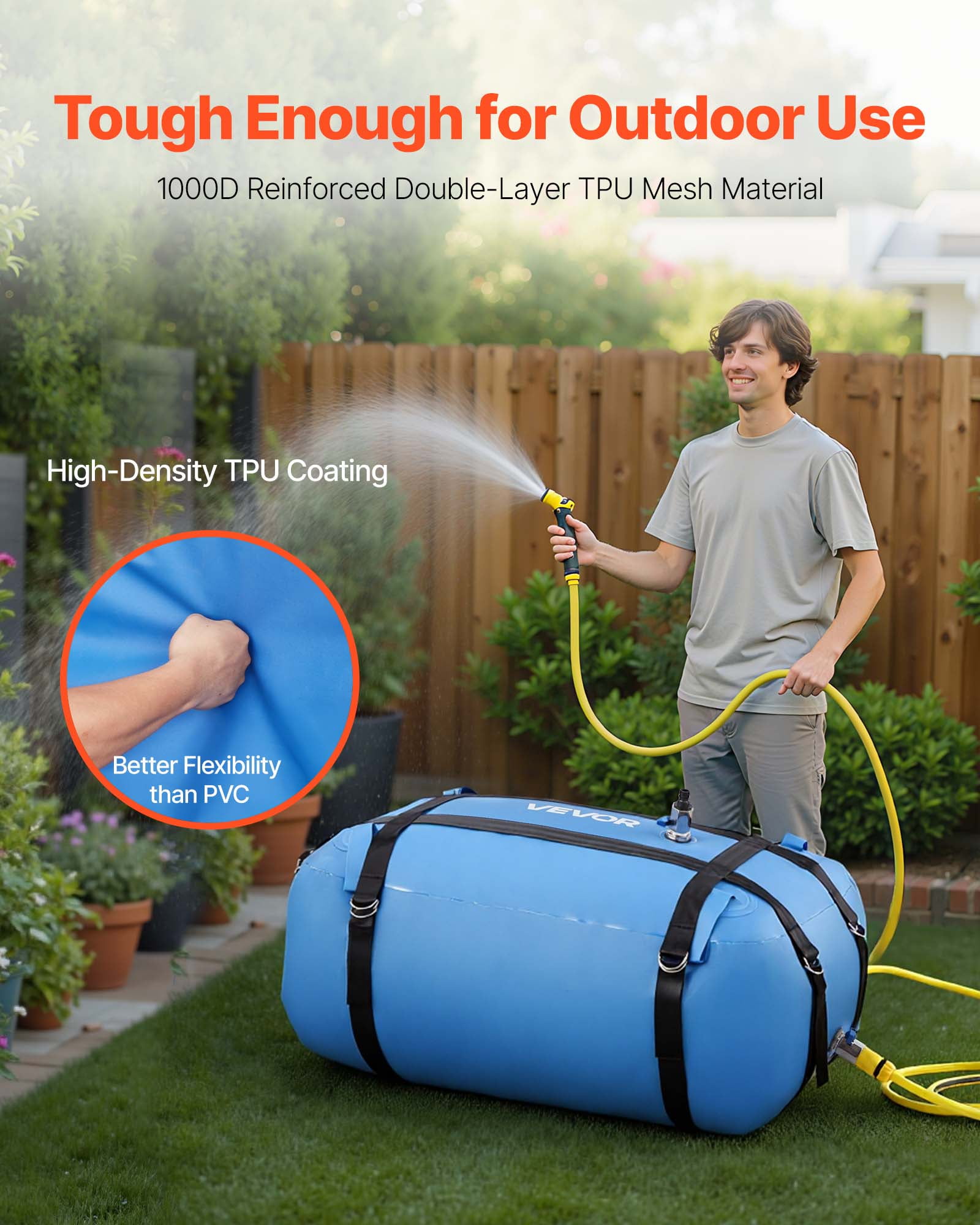 VEVOR Water Storage Bladder, 35 Gallon Large Capacity TPU Soft Water Bag, Portable & Collapsible Water Storage Containers, Leakproof & Wear-Resistant RV Waters Tank for Camping Irrigation Outdoor Use