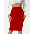 thumbnail image 3 of Red High-Waisted Bodycon Pencil Skirt Slim Fit Midi Length Solid Color, 3 of 7