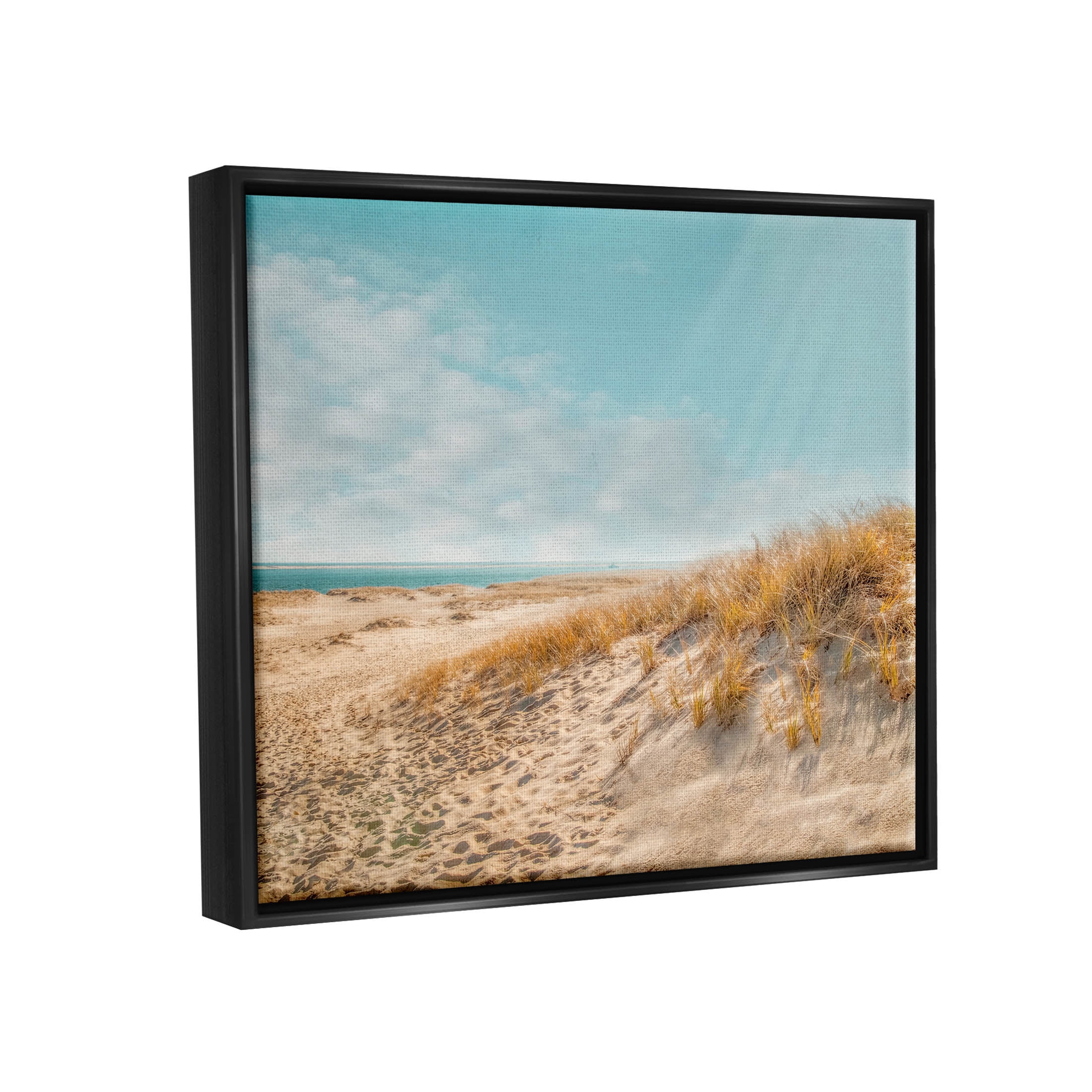 Sandy Ocean Beach Sun Rays Coastal Photograph Jet Black Framed Art Print Wall Art