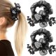 thumbnail image 1 of SeraphinaT 2PCS Mesh Flower Elastic Hair Ties, Leaf Embroidery Acrylic Rhinestone Hair Ban, 1 of 5