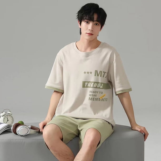 Ropa informal de verano para el hogar de algodón de manga corta para hombre que se puede usar al aire libre, pijamas juveniles de talla grande para hombre
