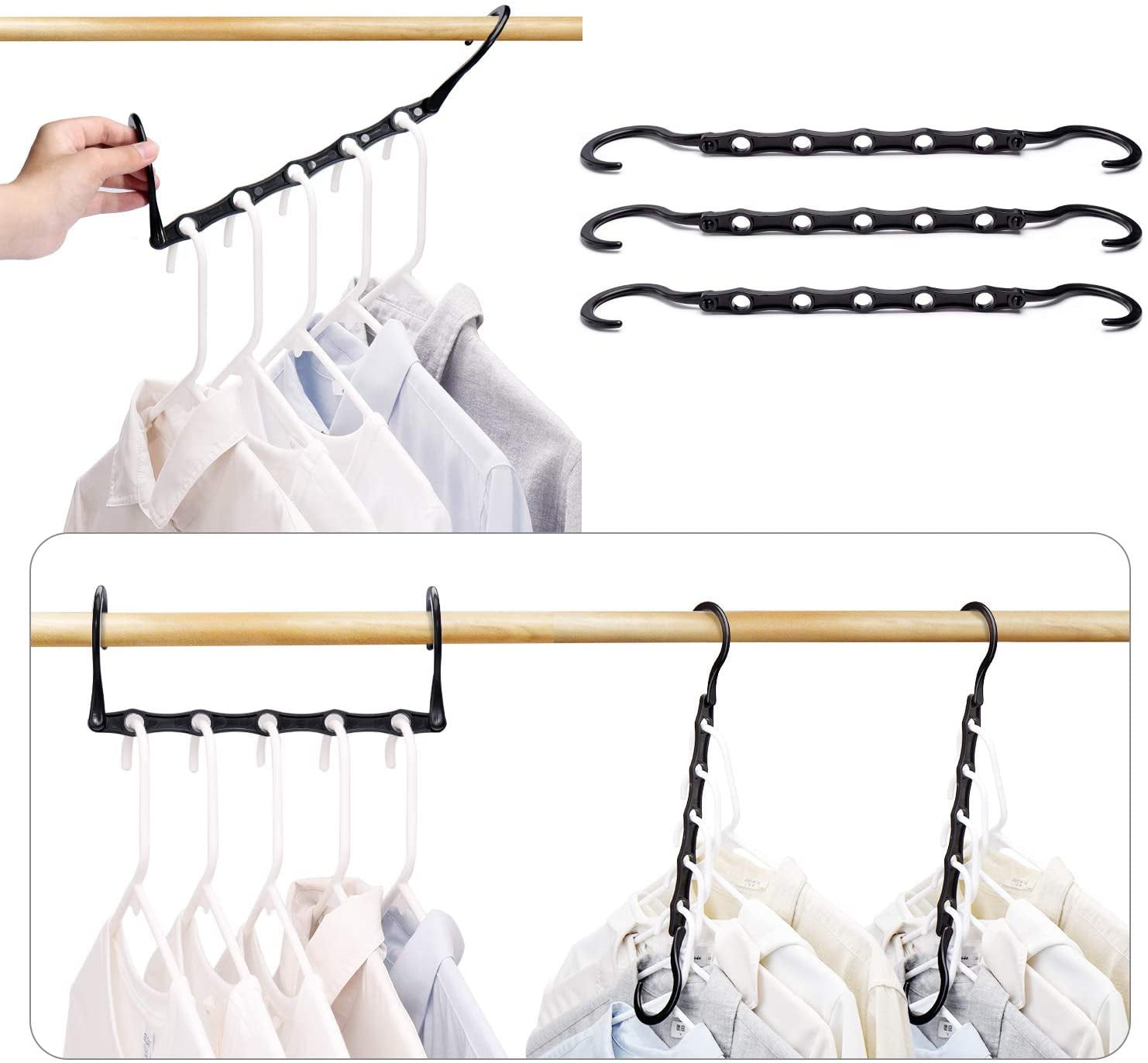 HOUSE DAY Black Magic Hangers 10pcs Space Saving Clothes Hangers Organizer Smart Closet Space Saver with Sturdy Plastic for Heavy Clothes 