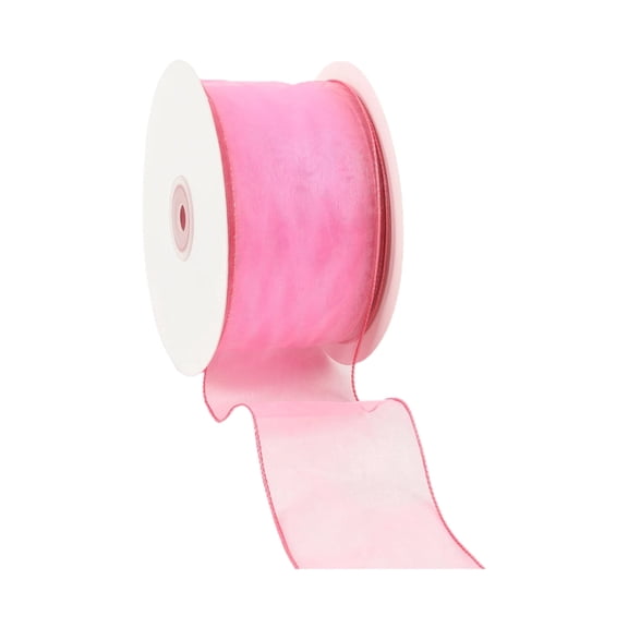 LaRibbons 2 1/2" Wired Sheer Ribbon, Hot Pink, 50 Yard Roll