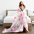 thumbnail image 5 of DouZhe Ultra-Soft Micro Fleece Lightweight Flannel Bed Blanket, Pink Watercolor Cherry Blossom Print Cozy Warm Throw Blankets, 50"x40", 5 of 7