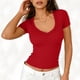 thumbnail image 3 of Camisas de Manga Corta para Mujeres Casual con Cuello en V Plisado, Camisetas de Color Sólido para Primavera Verano, 3 of 6