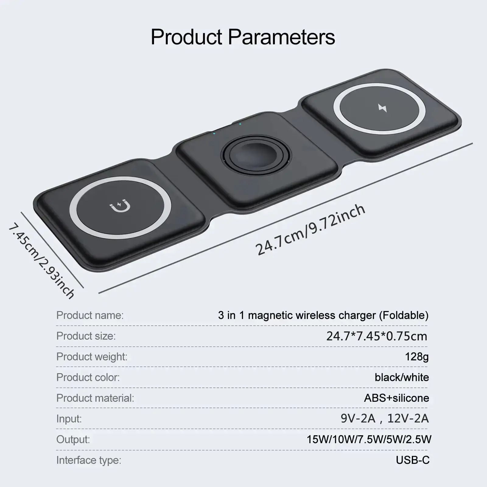 3-in-1 Wireless Charger Multifunctional Foldable Magnetic Travel Charger for Apple Watch Series1-9/SE/Ultra1`2, iPhone 17/16/15/14/13/12/11 Series & AirPods Portable On the Go