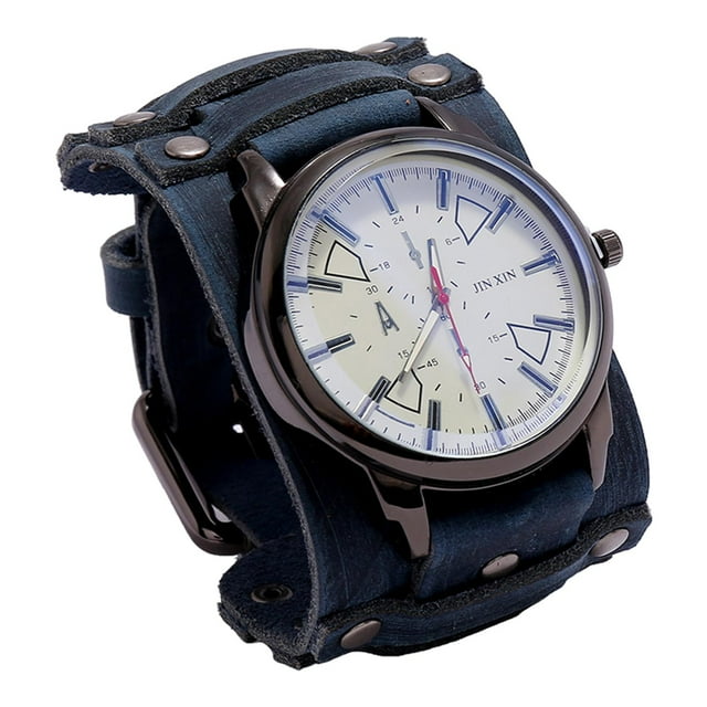 Puntero de cuero retro Pulseras de reloj Correa ancha Accesorios Casual azul retro jinwen reloj de pulsera