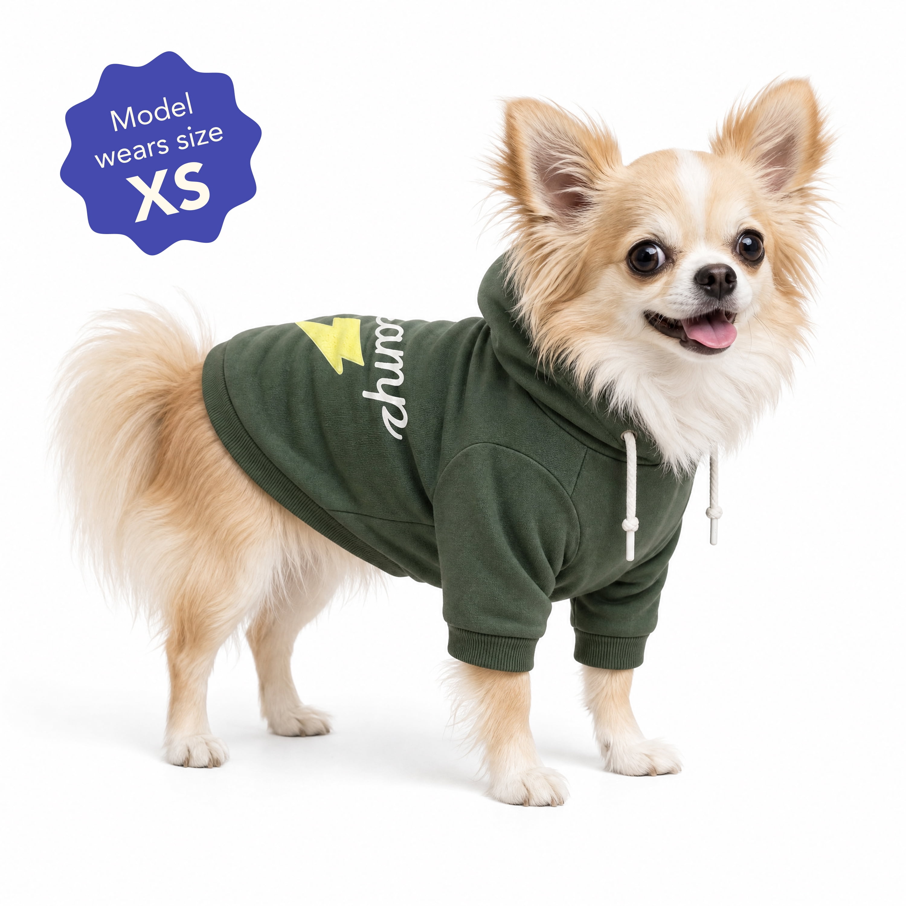 Oodles Champ Fall Lightning Bolt Dog Hoodie, Green, XS