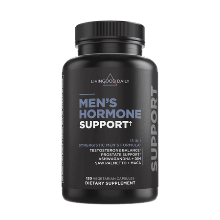 Livingood Daily Men's Hormone Support Supplement for Vitality & Balance, 14-in-1 Testosterone Booster for Men with Ashwagandha, Maca, DIM, Zinc, Saw Palmetto, Vitamin B12 & More, Vegan, 120 Capsules
