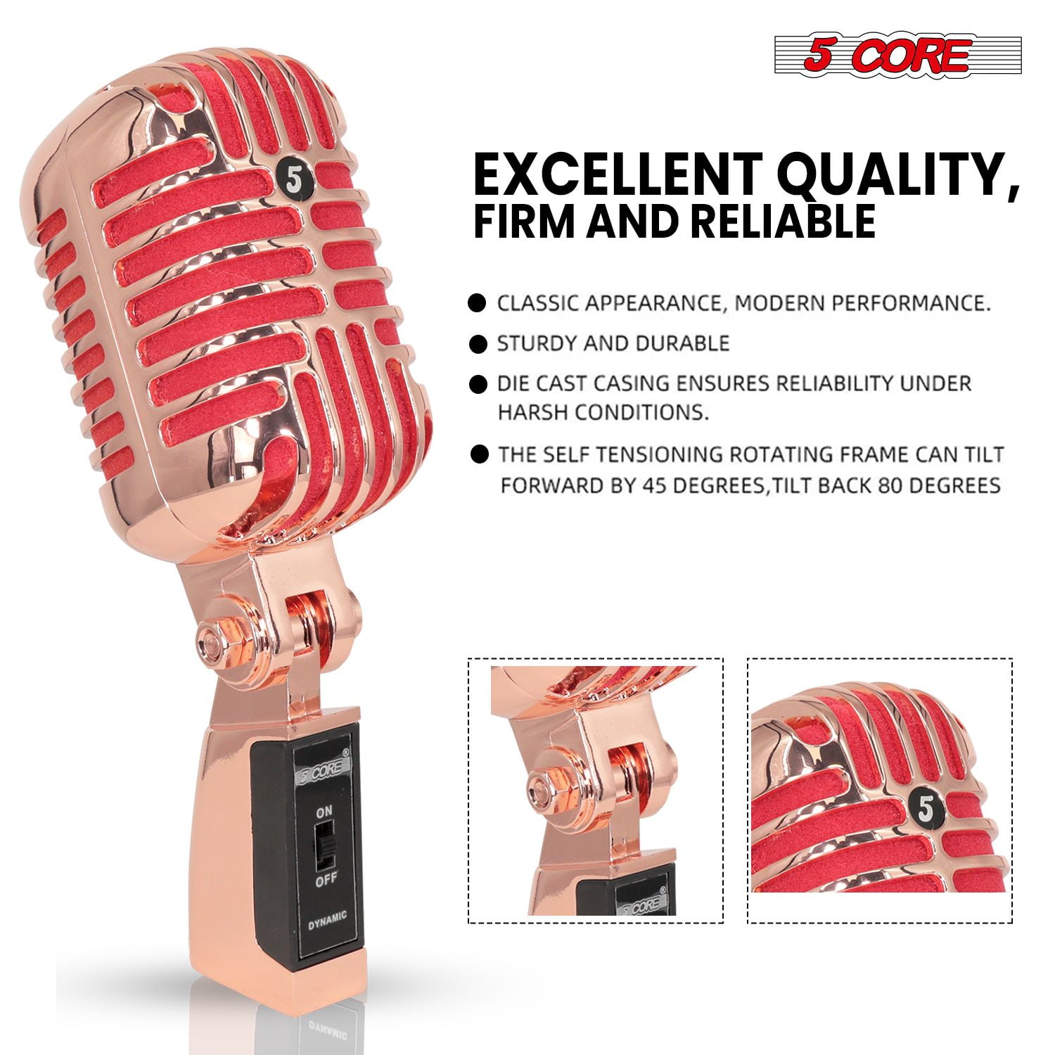 Classic Retro Microphone Dynamic (ALL METAL BODY) - Old Vintage Style Unidirectional Cardioid Mic w/ XLR Input Universal Stand Compatible | Live Performance |Singing In Studio |Recording Gold