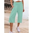 thumbnail image 1 of Pantalones de mujer de pierna ancha y fina con cintura de siete puntos de lino y algodón para mujer de estilo europeo y americano., 1 of 6