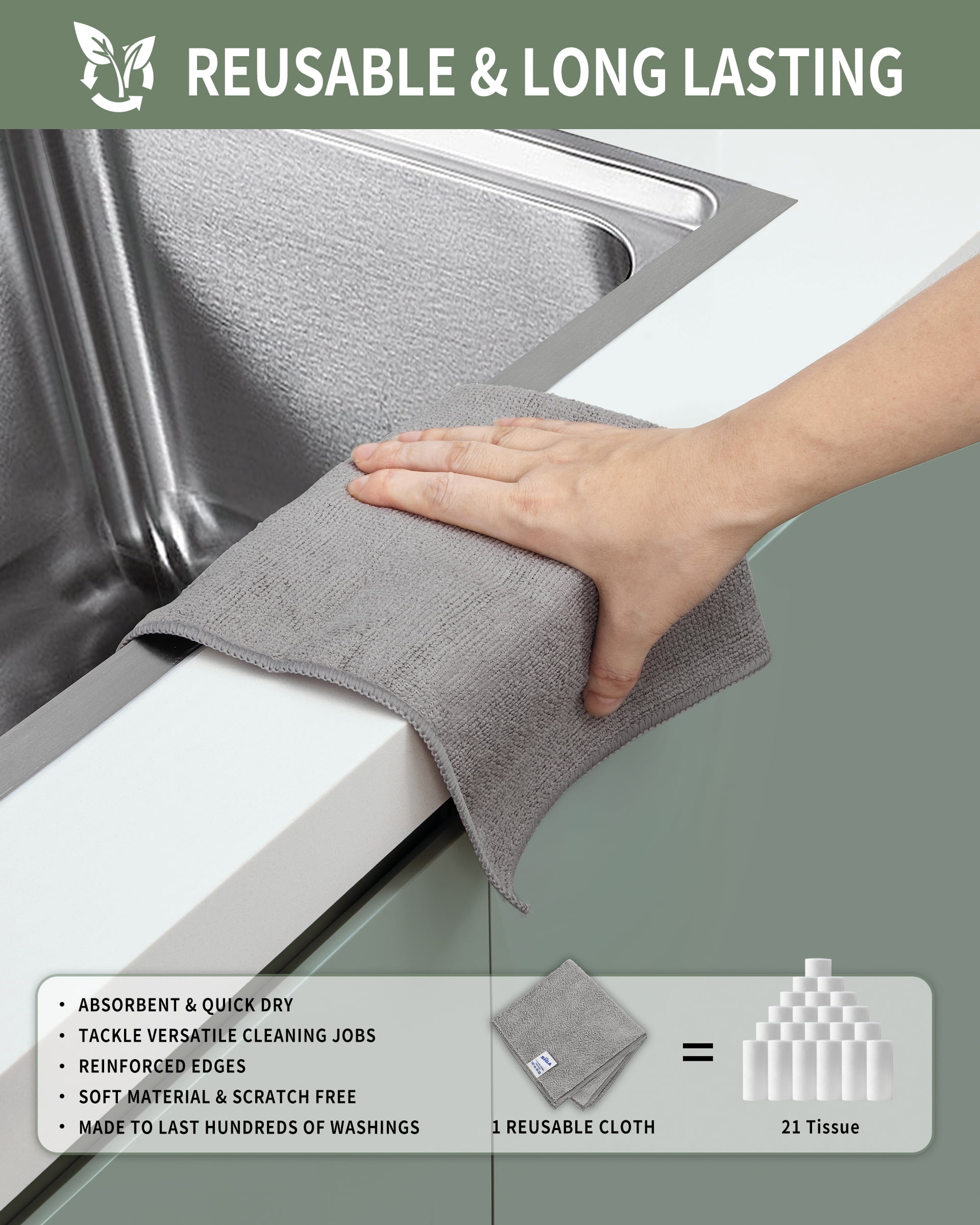 MR.SIGA Microfiber Cleaning Cloth, Streak Free Cleaning Rags,All-Purpose Cleaning Towels, 50 Pack, Size 11.8"x 11.8", Gray