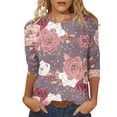 thumbnail image 2 of Zedker Womens Tops 3/4 Sleeve Shirts Round Neck Loose Casual Floral Print Blouses Tshirts Green Plus XXL, 2 of 4