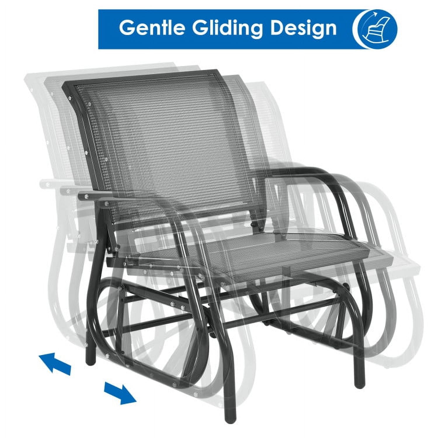 Spaco Outdoor Single Swing Glider Rocking Chair with Armrest-Brown, Outdoor Glider Rocking Chair Cushion Lawn for Porch,Backyard,Indoor and Garden, Gray