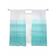 thumbnail image 2 of Aqua White Ombre Semi Sheer Curtains 63 Inch Length 2 Panels Set, Chic Modern Funny Abstract Striped Art Sheer Kitchen Curtain Privacy Voile Window Curtain for Living Room Bedroom Rod Pocket Drapes, 2 of 7