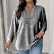 thumbnail image 2 of Mujeres de Manga Larga Tops Casual Rayas Botón V Cuello Suéter Blusa, Mujeres de Manga Larga Tops Moda Primavera Otoño Uso Diario, 2 of 8