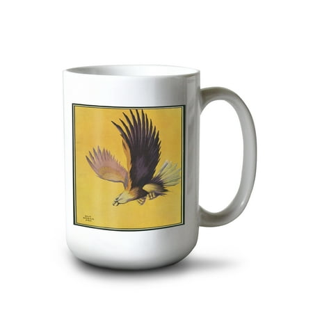 

15 fl oz Ceramic Mug View of a Flying Hawk Vintage Magazine Dishwasher & Microwave Safe