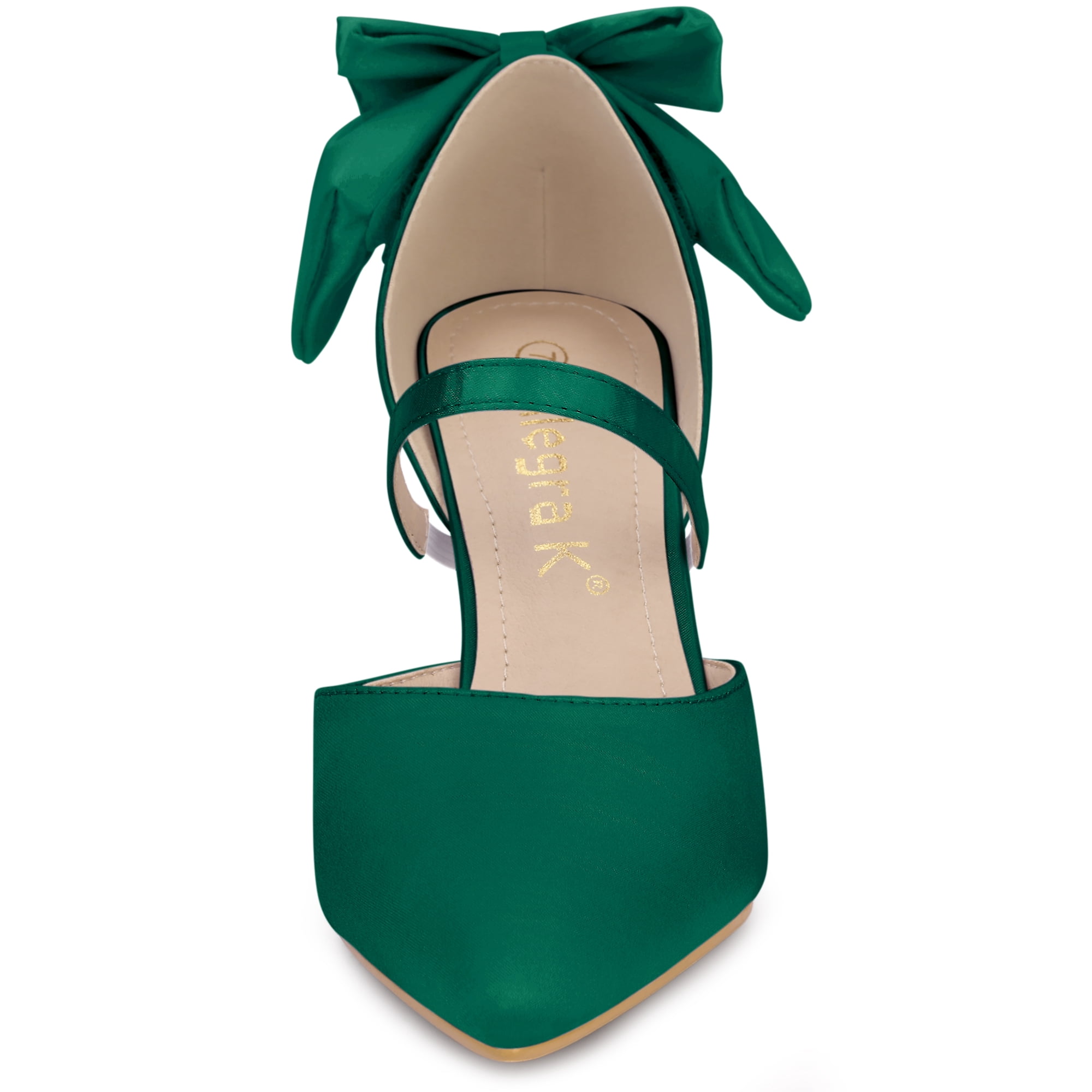 DARING DIVA Women's Pointed Toe Bow Satin Stiletto Heels Pumps Dark Green 8