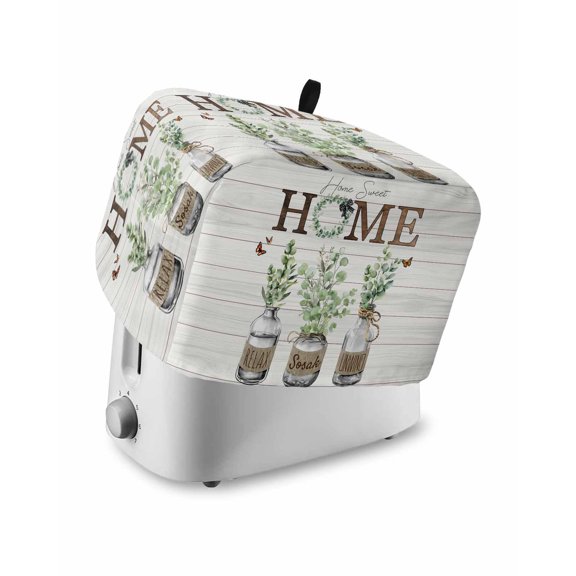Fsddascl Eucalyptus Leaves Toaster Cover 2 Slice, Small Kitchen Appliance Covers, Farmhouse Botanical Plants Wooden Grain Toaster Oven Cover with Loop, Bread Machine Cover Polyester Dust Cover