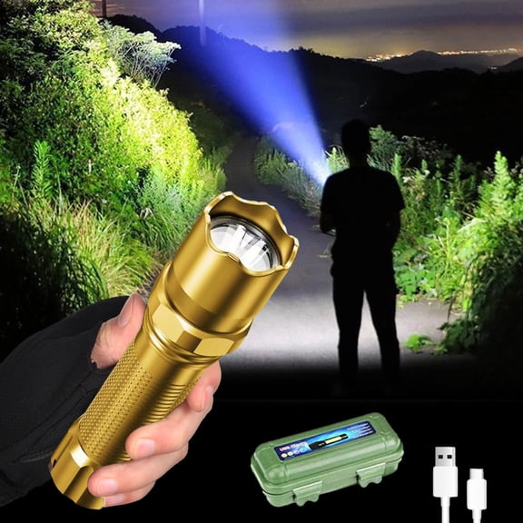 KCGYNP 100,000 Lumens Tactical Flashlight - IPX8 Waterproof Zoomable Aluminum Alloy Flashlight with 1640ft Beam, 3 Modes & USB-C Rechargeable for Camping, Hiking, Emergency (Gold)