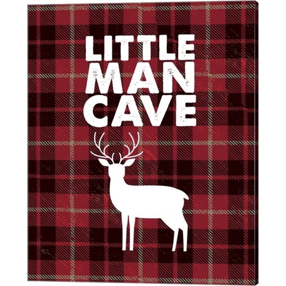 Little Man Cave - Deer Red Plaid Background by Color Me Happy, Canvas Wall Art, 16W x 20H