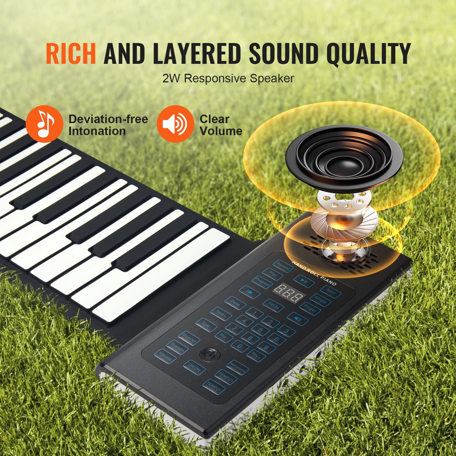 VEVOR 88 Keys Roll Up Keyboard Piano, 128 Rhythms, 128 Tones Portable Electric Digital Hand Roll Piano with Rechargeable Battery 2W Speaker LED Display 5 Ports MIDI Function, for Beginners Adults