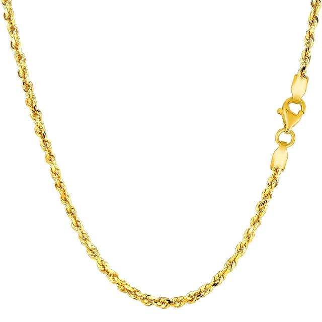 Collier Chaîne en Corde Découpée en Diamant en Or Jaune Massif 10k, 2,25mm, 20 Pouces