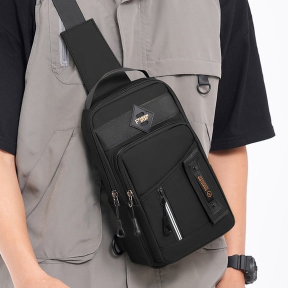 Votnto Men's Multi-Pocket Chest Bag, Waterproof Sports Crossbody Sling Bag with Adjustable Strap for Outdoor Travel Hiking Daily Use