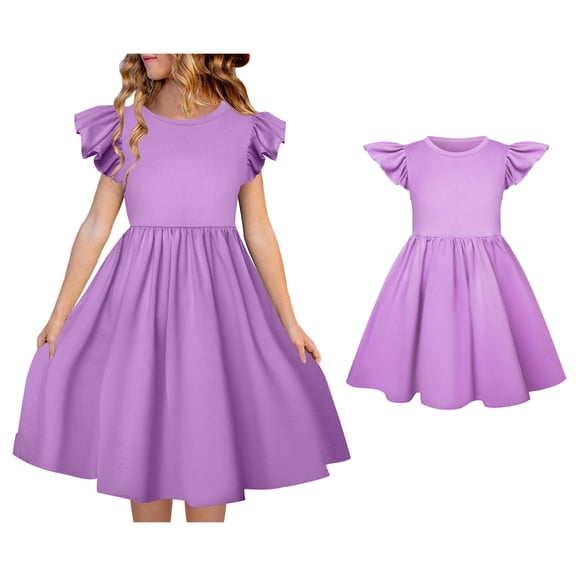 Summer Dresses for Girls Ruffle Sleeve Girls Casual Dresses Girls Beach Dresses for Girls Size 6-7 Years