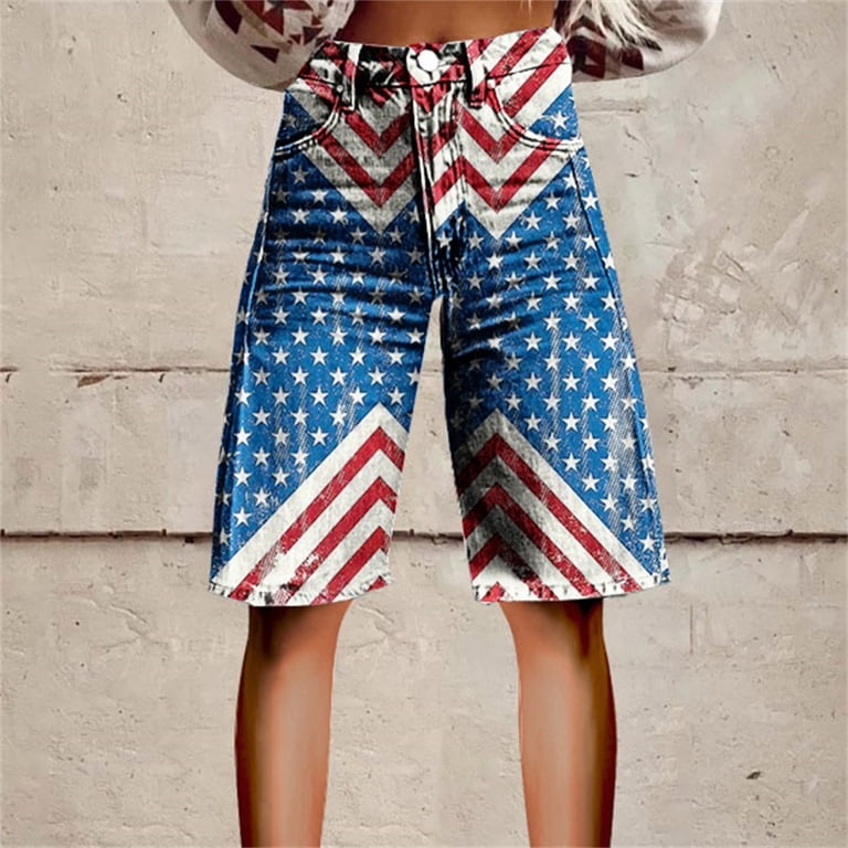 HEILAU Denim Bermuda Shorts for Women Plus Size Independence Day