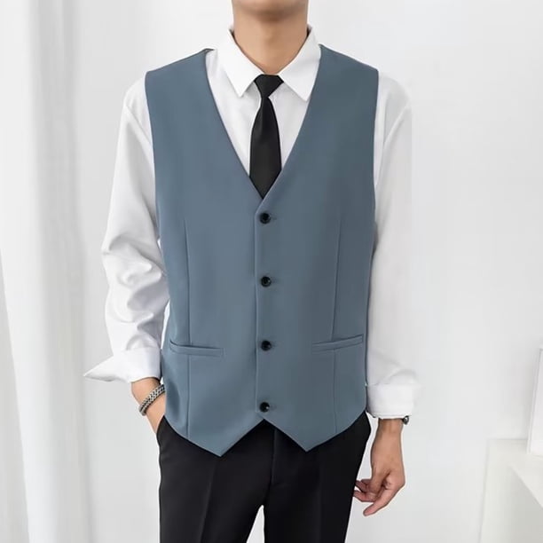 pstuiky Camiseta sin mangas para hombre, Traje de bolsillo de color liso con solapa y sin mangas para hombre Camisas para hombres s