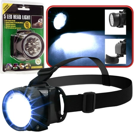 5 LED Headlamp Flashlight Work Light with Adjustable Strap by