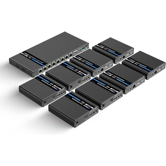 1x8 4K HDMI Extender Splitter Over Single CAT6/7 Up To 230 Ft - Ipcolor Technology 18 Gbps Bandwidth Bi-Directional IR, RS-232 Control & Advance EDID (UHD18-IPC230-K)