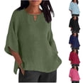 thumbnail image 1 of Fanxing Women Linen Shirts with Keyhole Loose Fitting Work TopsTrendy Crewneck Going Out Tops S-2XL, 1 of 5