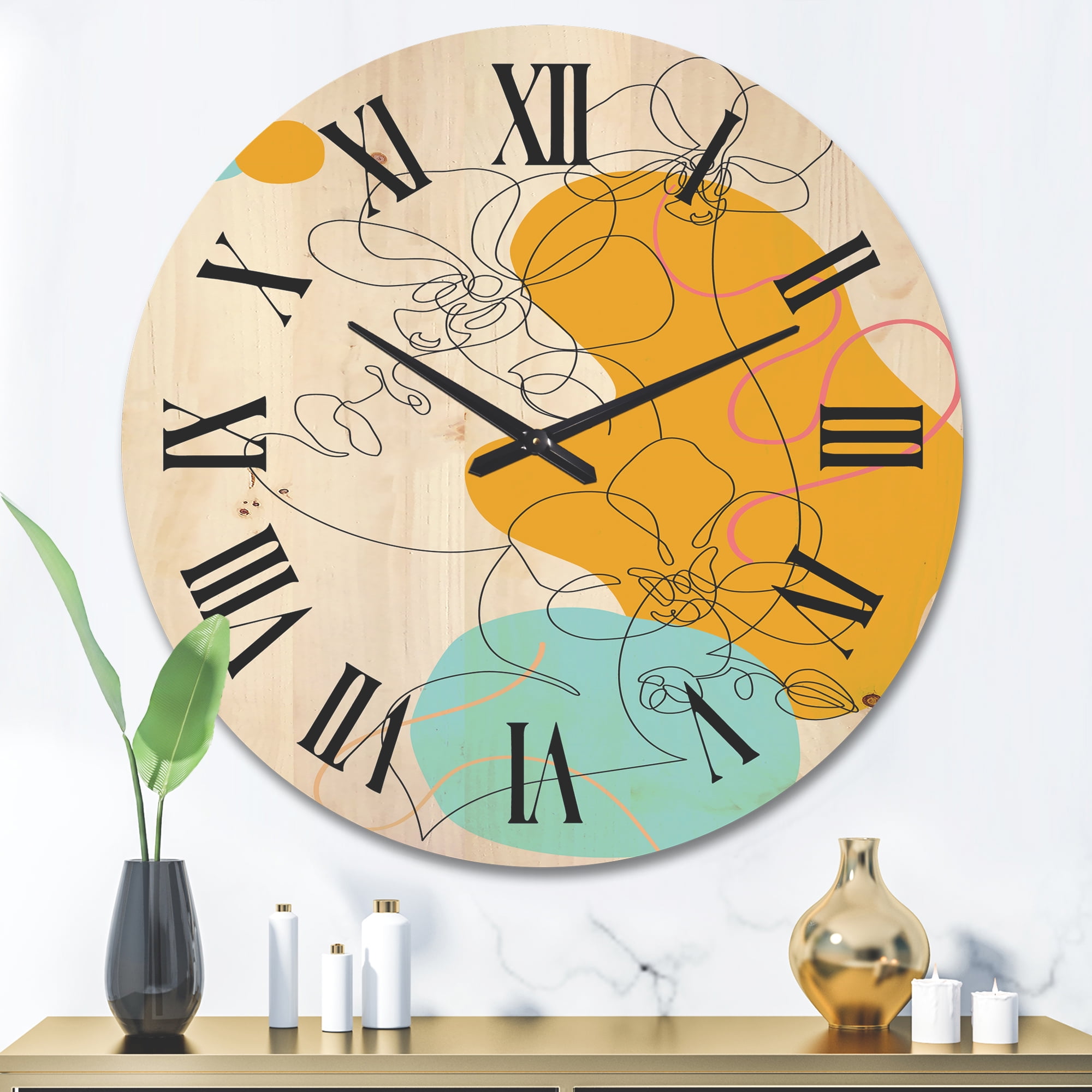 Designart 'Beautiful Woman Portrait With One Line Drawing' Modern Wood Wall Clock