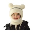 thumbnail image 3 of harmtty Children Hat with Face Guard Double Plush Ball Decor Solid Color Windproof Ear Protection Baby Hat Woolen Knitted Hat, 3 of 8