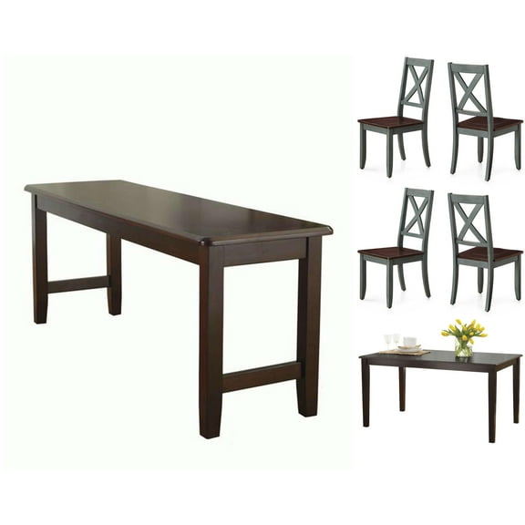 Better Homes & Gardens Bankston Mocha 6 Piece Dining Set with 4 Maddox Crossing Antique Sage Chairs and Mocha Dining Bench