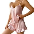 thumbnail image 2 of ylioge Satin Pajama Sets for Women Lightweight 2 Piece Trendy Solid Color Sleevless Tank Tops Wide Leg Shorts Breathable Loungewear Pajamas Suits Set, 2 of 3