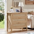 thumbnail image 5 of Leyaoyao 3-Drawer Storage Nightstand with Charging Station, 31.5" Wide Rattan Bedside Table, Boho Storage Cabinet with Shelf for Bedroom, Living Room, Natural, 5 of 8