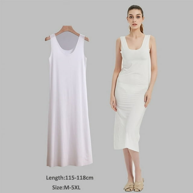 Robes à Bretelles Grande Taille pour Femmes Fines Sans Couture en Soie Glacée Jupon d'Été Robe Sans Manches 5TG