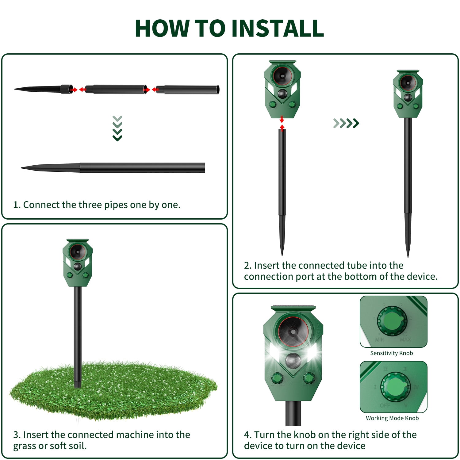 X-PEST Ultrasonic Squirrel Repeller Device, Waterproof Solar Animal Repeller with Motion Activated and Blinking LED Light, 4 Pack